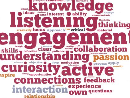A word cloud disseminated at the  HILT conference captures participants' views of the ingredients essential to learning and good teaching.