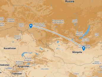 Map depicting the two sites of two cousins: one lived in central Mongolia, the author in southern Russia