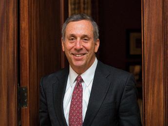 Photographic portrait of Harvard president Lawrence S. Bacow