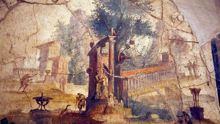 Painted fresco of a landscape, from a Roman villa