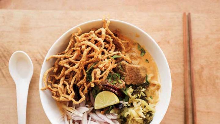 A bowl of khao soi brisket